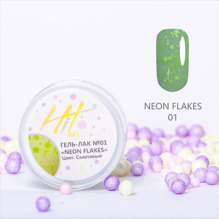 HIT Gel, Гель-лак, Neon flakes, #001, салатовый