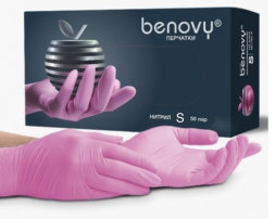 Benovy, Нитриловые перчатки, розовые, S, 50 пар.
