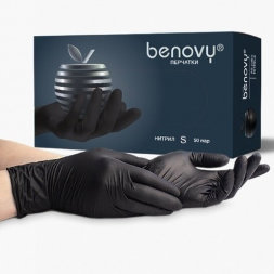 Benovy, Нитриловые перчатки, чёрные, S, 50 пар.